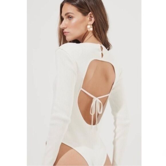White Open Back Long Sleeve Bodysuit L - Picture 1 of 5
